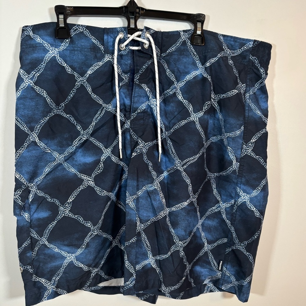 Nautica Men’s Blue Rope Print Swim Trunks XL Board Shorts Mesh Lining
